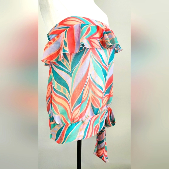 COOPER ST Women Blouse Size 10 Pink Multicoloured Strapless Sheer Lightweight - Picture 3 of 9